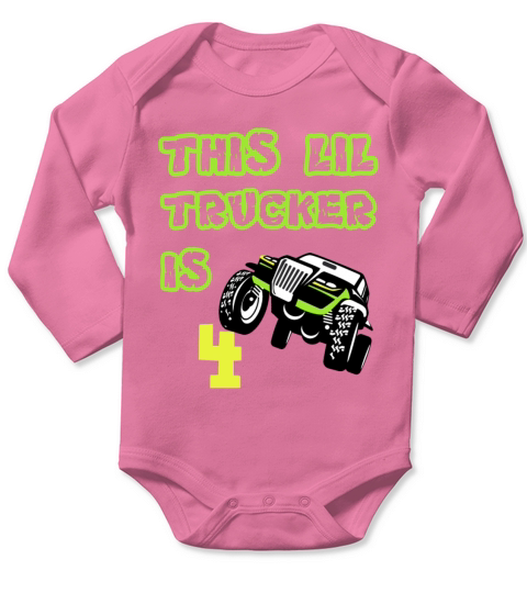 Monster Truck Birthday 4 Year Old Gift Long Sleeve Baby One-Piece