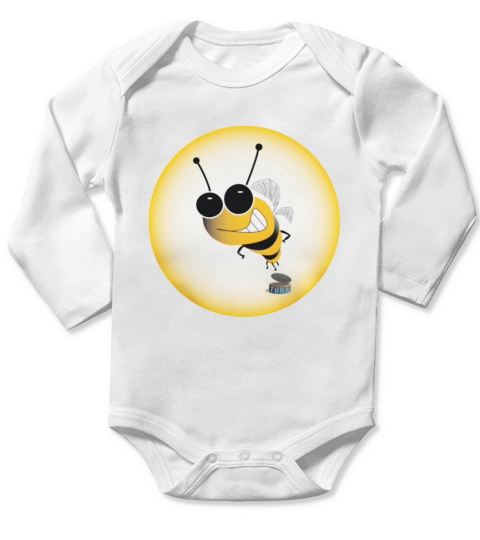 White Bumble Bee Tuna Buttons Long Sleeve Baby One-Piece