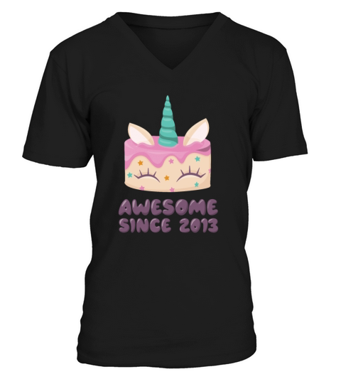 Unicorn Cake Awesome Since 2013 Men's V-Neck T-shirt