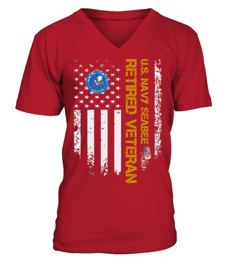 Vintage Usa American Flag Navy Seabee Proud Retire Men's V-Neck T-shirt
