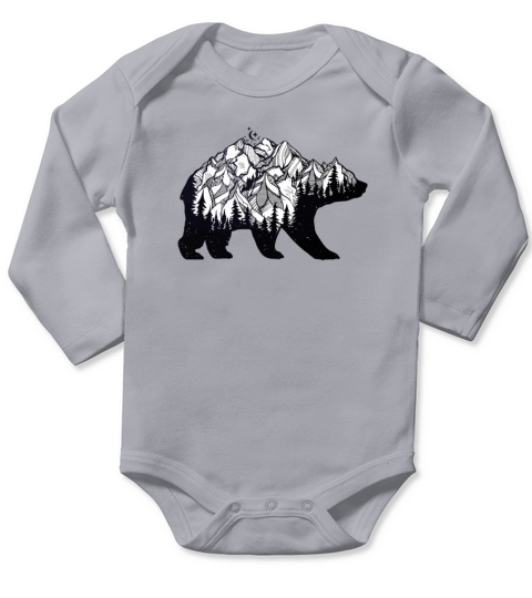 mountain bear double exposure Long Sleeve Baby One-Piece