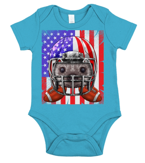 Hedgehog American Football USA Flag Merica Animal Short Sleeve Baby One-Piece