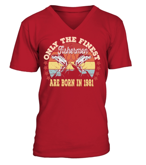 40Th Fishermen Birthday Gift- Vintage Born In 1981 Men's V-Neck T-shirt
