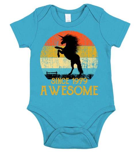 Unicorn Awesome Since 1979 40th Years Old Vintag Short Sleeve Baby One-Piece