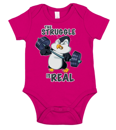 The Struggle Is Real Penguin I Fitness Gym I Short Sleeve Baby One-Piece