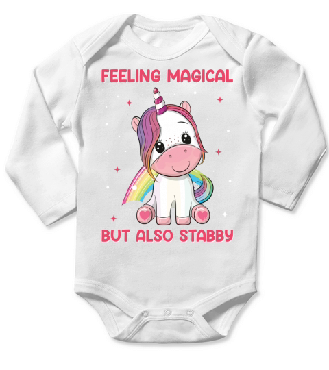 Feeling Magical But Also Stabby Unicorn Long Sleeve Baby One-Piece