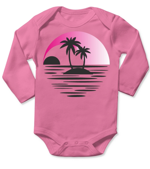 Island with palm trees black pink Long Sleeve Baby One-Piece