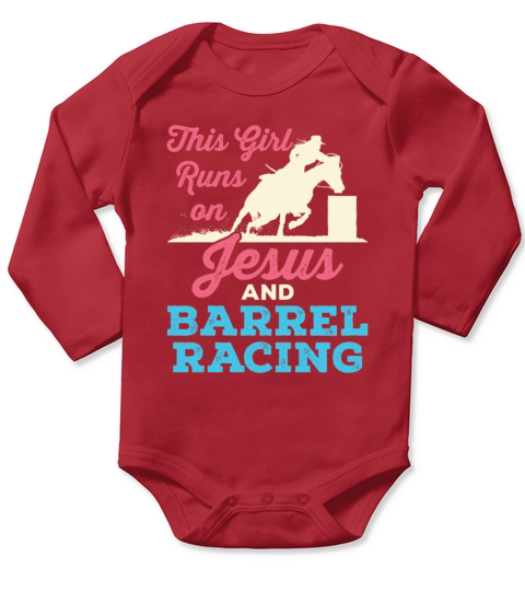 This Girl Runs on Jesus and Barrel Racing Long Sleeve Baby One-Piece