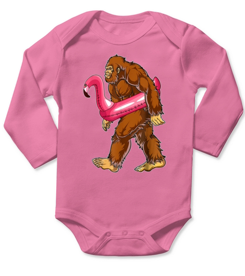 Pool Party Bigfoot Flamingo Sasquatch Pink Float shirt Long Sleeve Baby One-Piece