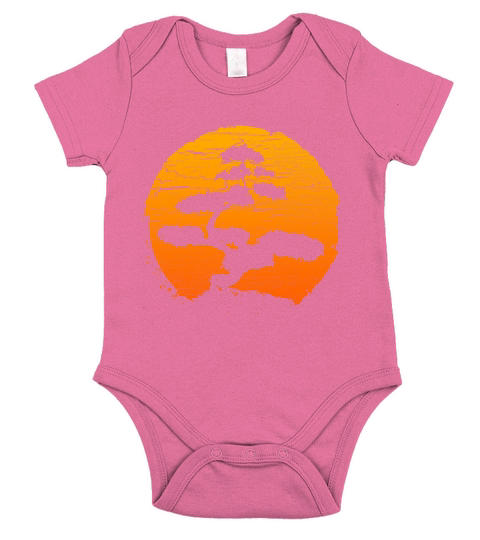 Bonsai Tree Orange Sunset Retro Buddhist T-Shirt Short Sleeve Baby One-Piece
