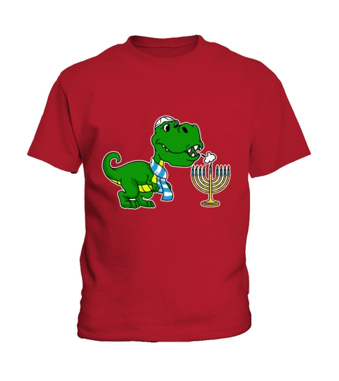 Bar Mitzvah T-Rex Dinosaur Menorah Happy Hanukah Kids T-Shirt