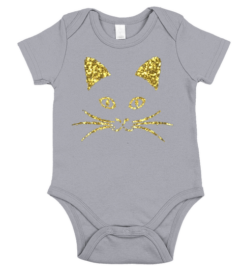 Cute Cat Face Gold Glitter Design Short Sleeve Baby One-Piece