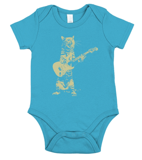 Cat Playing Guitar Kitten Plays Guitarist Rockstar Heather Navy Short Sleeve Baby One-Piece
