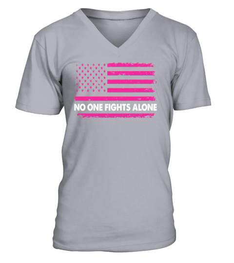 No One Fights Alone Breast Cancer Awareness Pink Men's V-Neck T-shirt