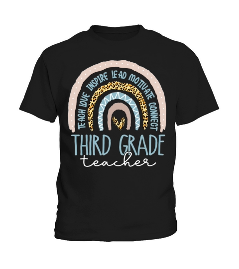 Womens Third Grade Teacher Leopard Rainbow Kids T-Shirt