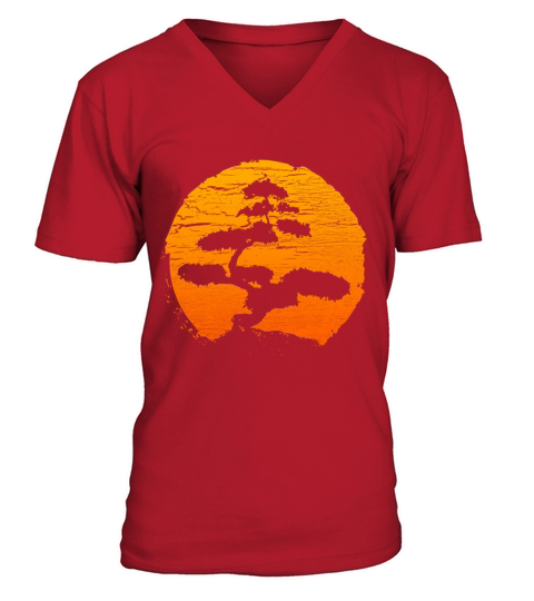 Bonsai Tree Orange Sunset Retro Buddhist T-Shirt Men's V-Neck T-shirt