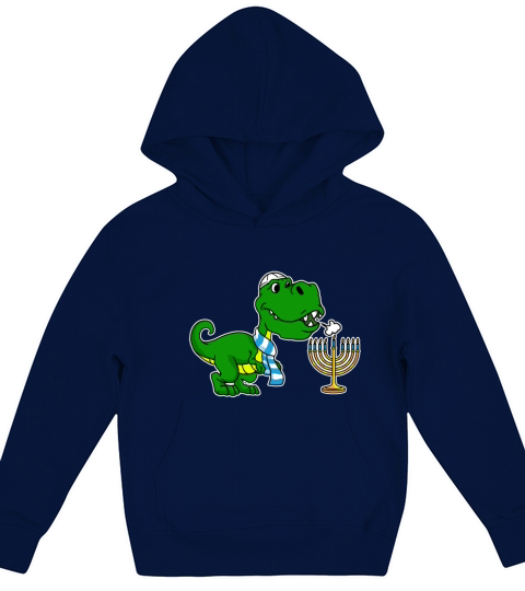 Bar Mitzvah T-Rex Dinosaur Menorah Happy Hanukah Kids Hoodie