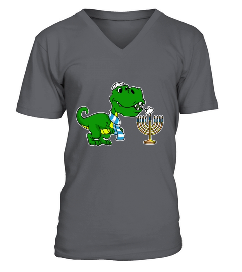 Bar Mitzvah T-Rex Dinosaur Menorah Happy Hanukah Men's V-Neck T-shirt