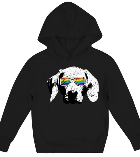 Gay LGBT Pride Dog With Weimaraner Flag Sunglasses Kids Hoodie