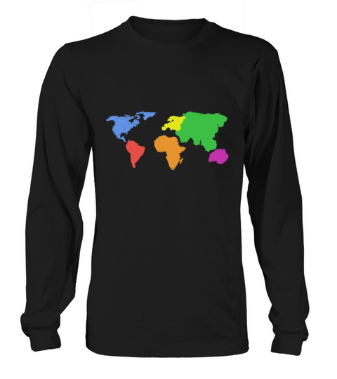 World Map Earth Continents and Oceans Colored Gift Women's Long Sleeve