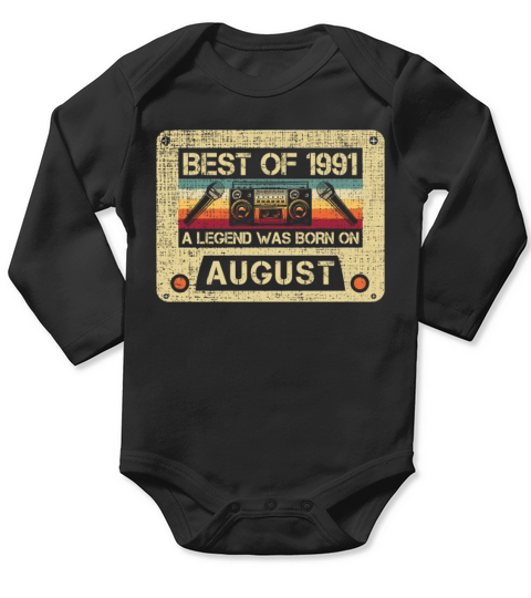 Born on August 30years Bday Vintage Cassette Gift Long Sleeve Baby One-Piece