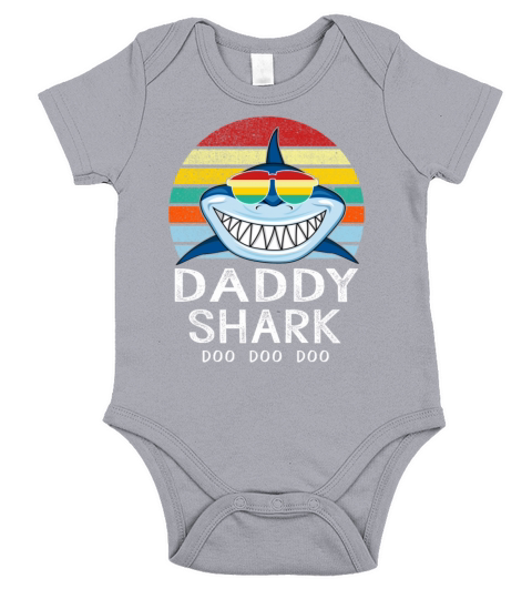 Retro Vintage Daddy Shark Tshirt gift for Father Short Sleeve Baby One-Piece