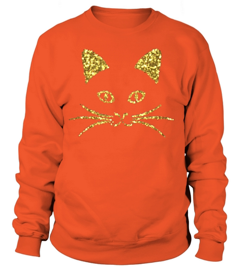 Cute Cat Face Gold Glitter Design Women's Sweatshirt
