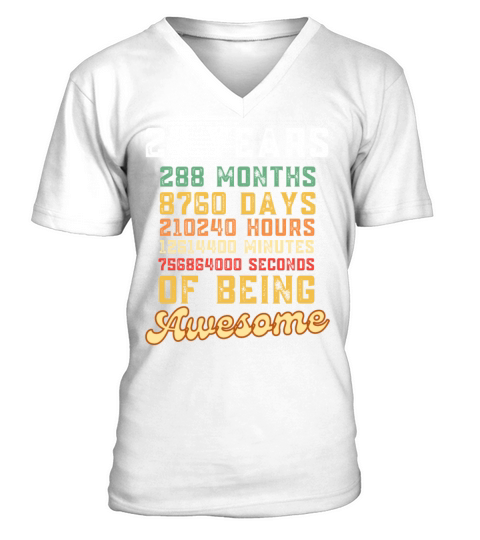 24 Years 288 Months Of Being Awesome 24th Birthda V-Neck T-shirt