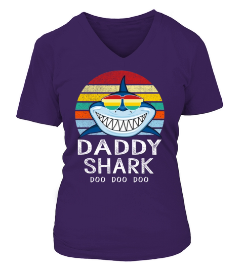 Retro Vintage Daddy Shark Tshirt gift for Father Women's V-Neck T-shirt
