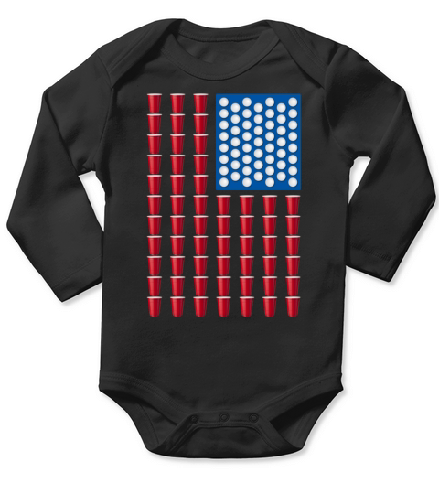 Beer Pong Drinking Game American Flag Long Sleeve Baby One-Piece