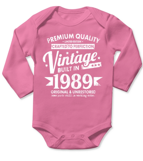 VINTAGE BUILT IN 1989 COOL FUNNY RETRO 32TH Long Sleeve Baby One-Piece