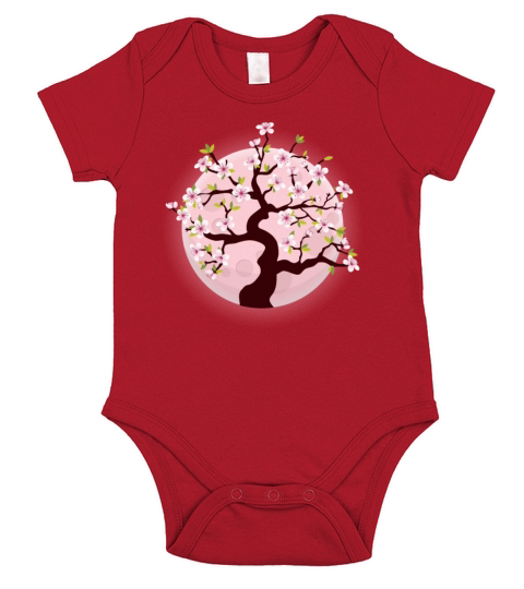 Cute Pink Moon Sakura Flowers Tokyo Japanese Short Sleeve Baby One-Piece