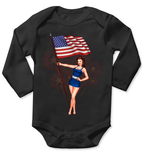 4th of July Pinup Girl Long Sleeve Baby One-Piece