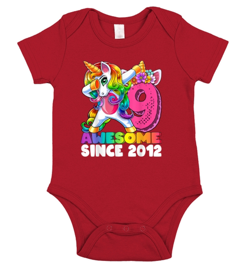 Awesome Since 2012 Dabbing Unicorn 9th Birth 631 Short Sleeve Baby One-Piece
