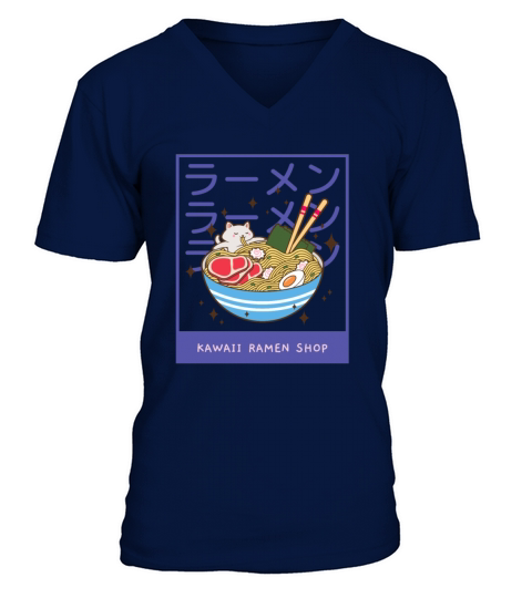 A Kawaii Cat of a Giant Bowl or Ramen Men's V-Neck T-shirt