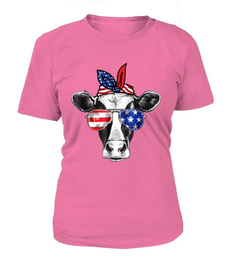 Vintage Patriot Cow Tshirt 4th of July American Women's T-Shirt