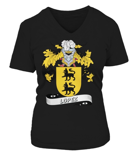 Lopez Family Crest Spanish Family Crests V-neck T-Shirt Woman