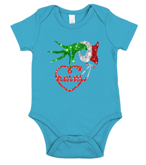 Nurse Grinch hand holding stethoscope Christmas Short Sleeve Baby One-Piece
