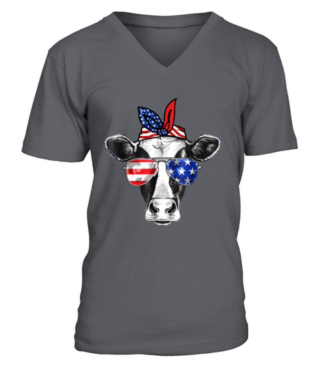 Vintage Patriot Cow Tshirt 4th of July American Men's V-Neck T-shirt