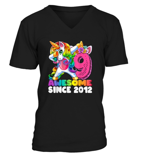 Awesome Since 2012 Dabbing Unicorn 9th Birth 631 Men's V-Neck T-shirt