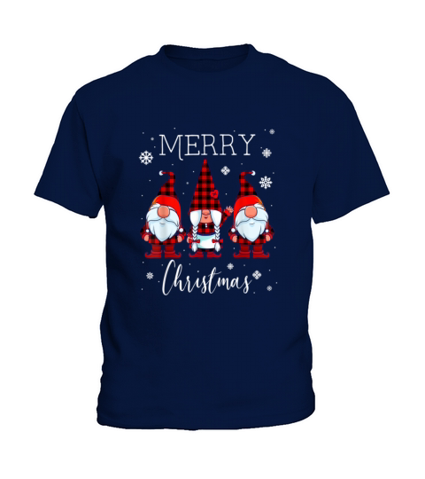 Three Gnomes in Buffalo Plaid Merry Christmas Gnom Kids T-Shirt