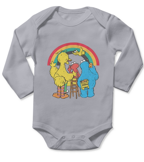 Rainbow Oscar Elmo Cookie Big Bird Bert Ernie Classic Retro Vintage Long Sleeve Baby One-Piece