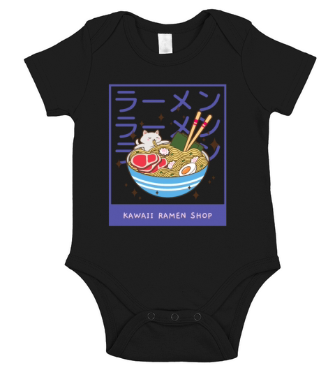 A Kawaii Cat of a Giant Bowl or Ramen Short Sleeve Baby One-Piece