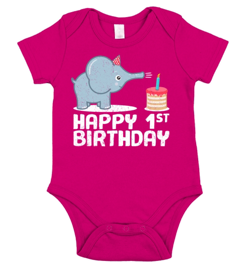 Happy 1st Birthday Cute Elephant Zoo Animal Gift Short Sleeve Baby One-Piece