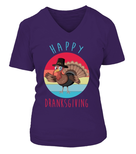 Vintage Happy Dranksgiving Drinksgiving Turkey Tha Women's V-Neck T-shirt