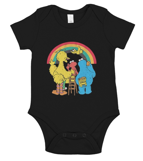 Rainbow Oscar Elmo Cookie Big Bird Bert Ernie Classic Retro Vintage Short Sleeve Baby One-Piece