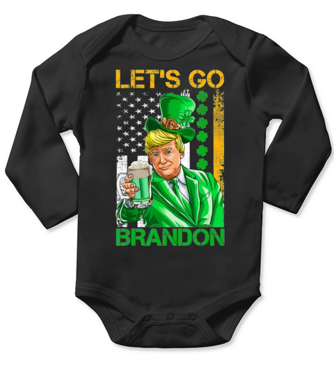 St Patricks Day Trump American Flag Shamrock Long Sleeve Baby One-Piece