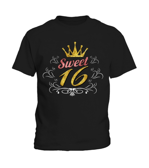 Sweet 16 Birthday Gifts 16th Pink Glitter Crown Kids T-Shirt