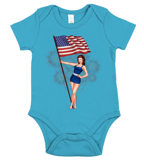 4th of July Pinup Girl Short Sleeve Baby One-Piece
