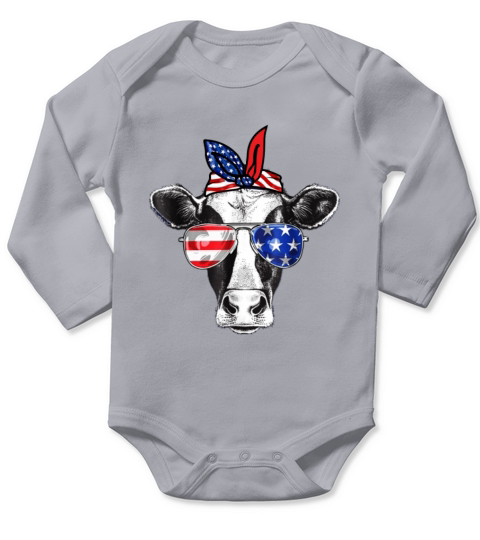 Vintage Patriot Cow Tshirt 4th of July American Long Sleeve Baby One-Piece